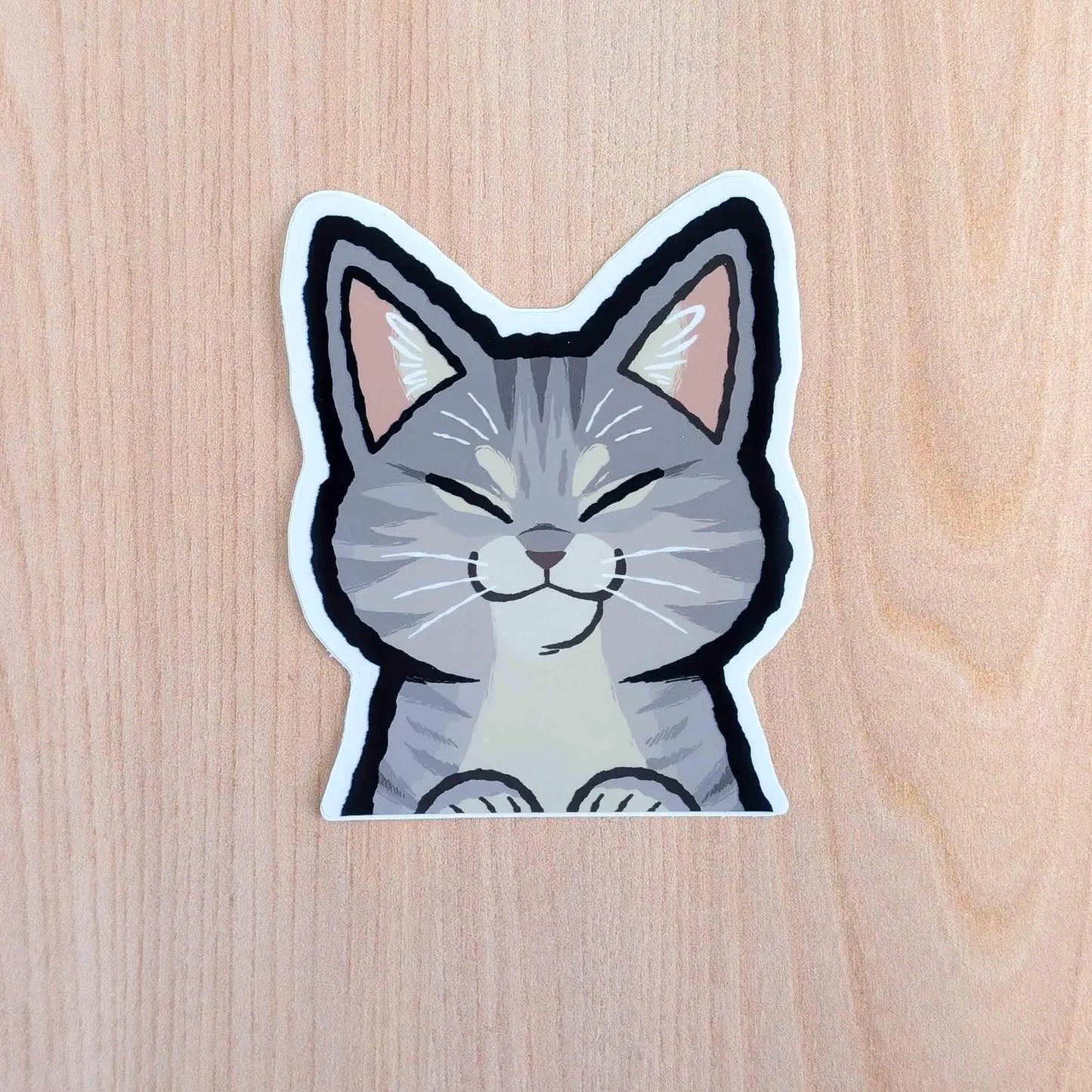 Grey Tabby Cat - Peeker Vinyl Sticker