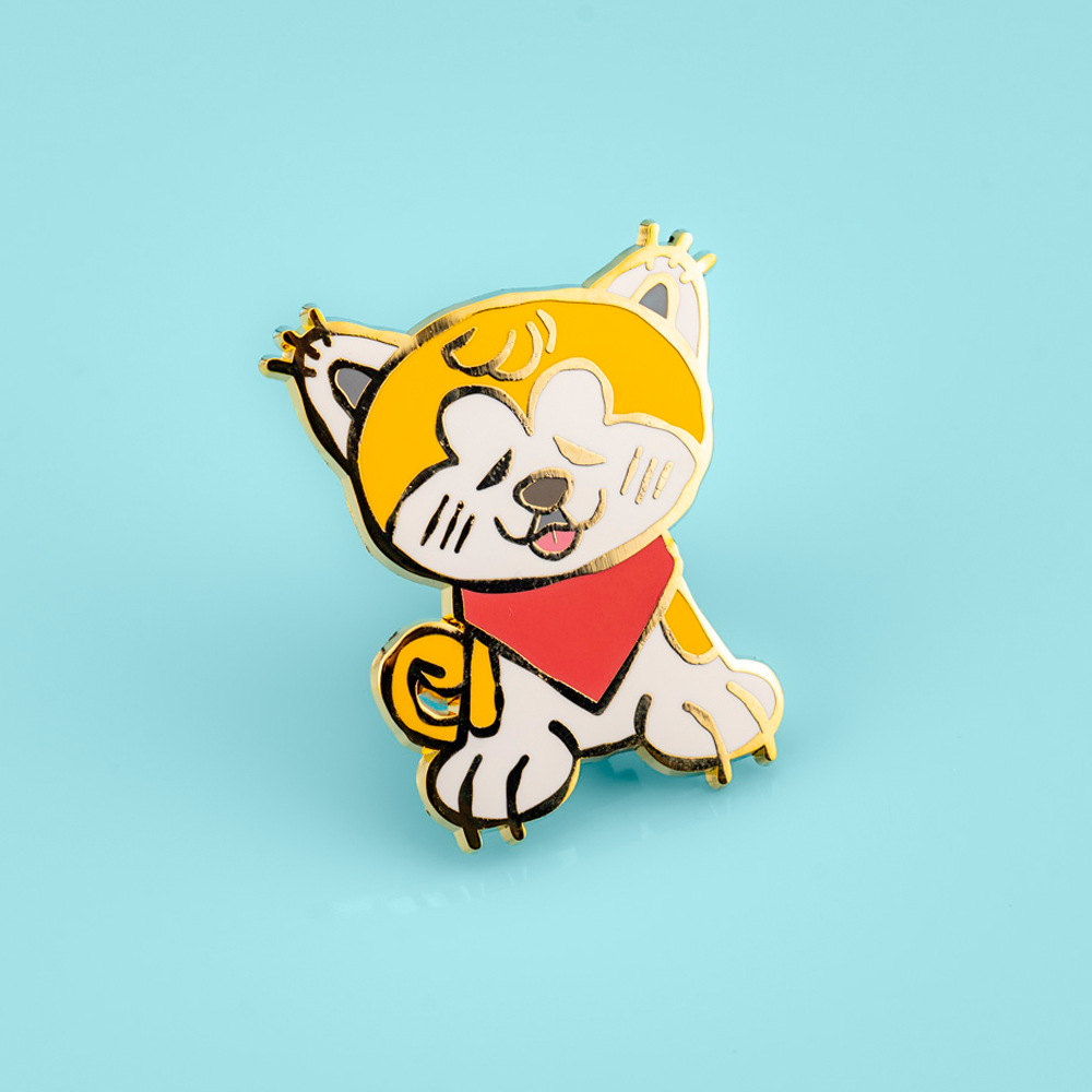 Enamel Patreon Vault pin featuring a detailed Akita dog design, made by Made By Nao!