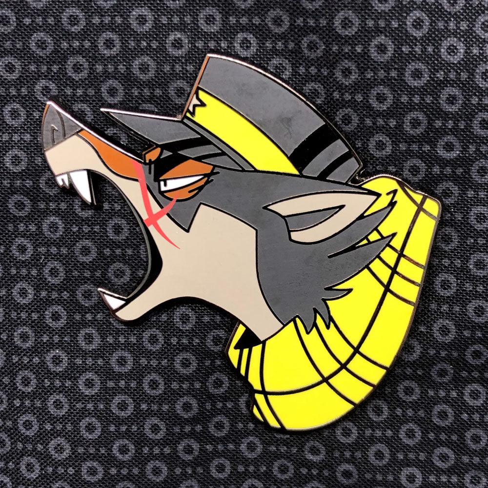 Sugimoto Golden Grrrmuy dog enamel pin by Made By Nao! featuring a detailed gold-colored dog design on a pin.