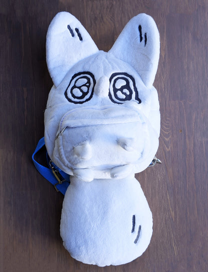 Soft anxiety fox plush backpack by Made by Nao! featuring a cute fox design, adjustable straps, and spacious interior.