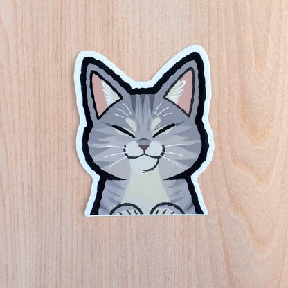 Grey Tabby Cat - Peeker Vinyl Sticker