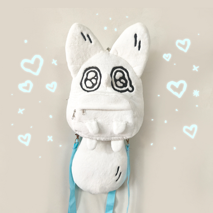 Soft plush fox backpack from Made by Nao! featuring a cute, huggable design perfect for carrying small items.