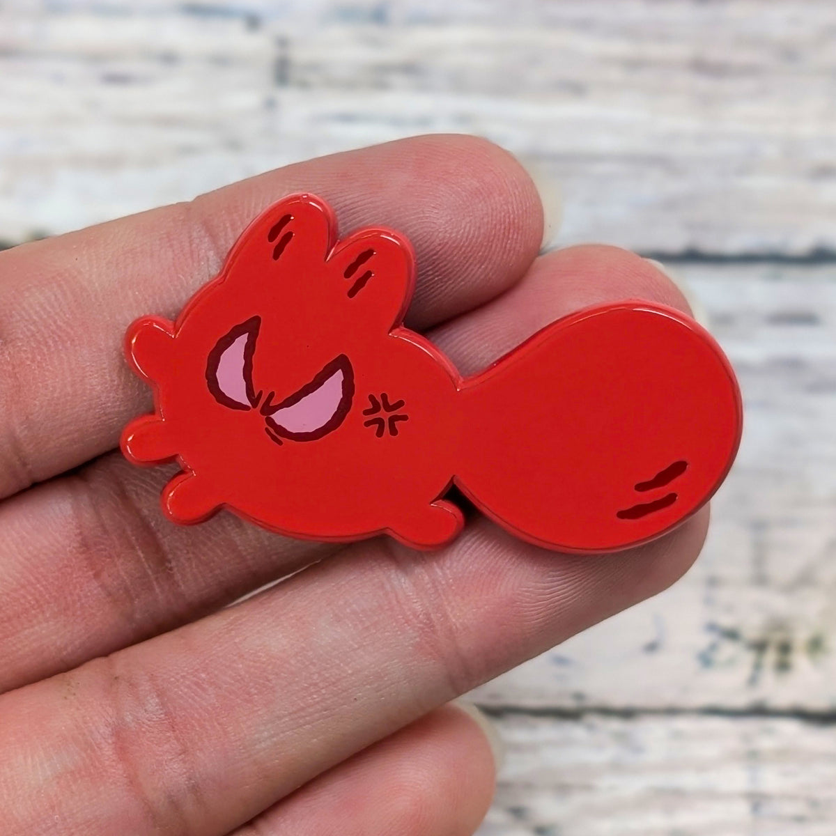 Made By Nao! Smol Feelings angry mood enamel pin, small metal pin featuring an expressive angry face design.