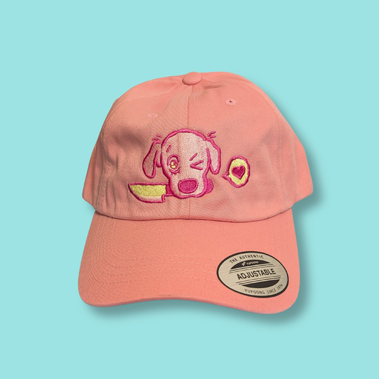 Made By Nao! Knife Pup Dad Cap, navy blue baseball cap with embroidered Knife Pup design, casual apparel accessory.