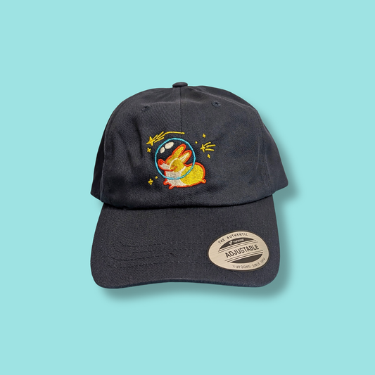 Made By Nao! Space Corgi dad cap, stylish apparel hat featuring a playful space-themed corgi design.