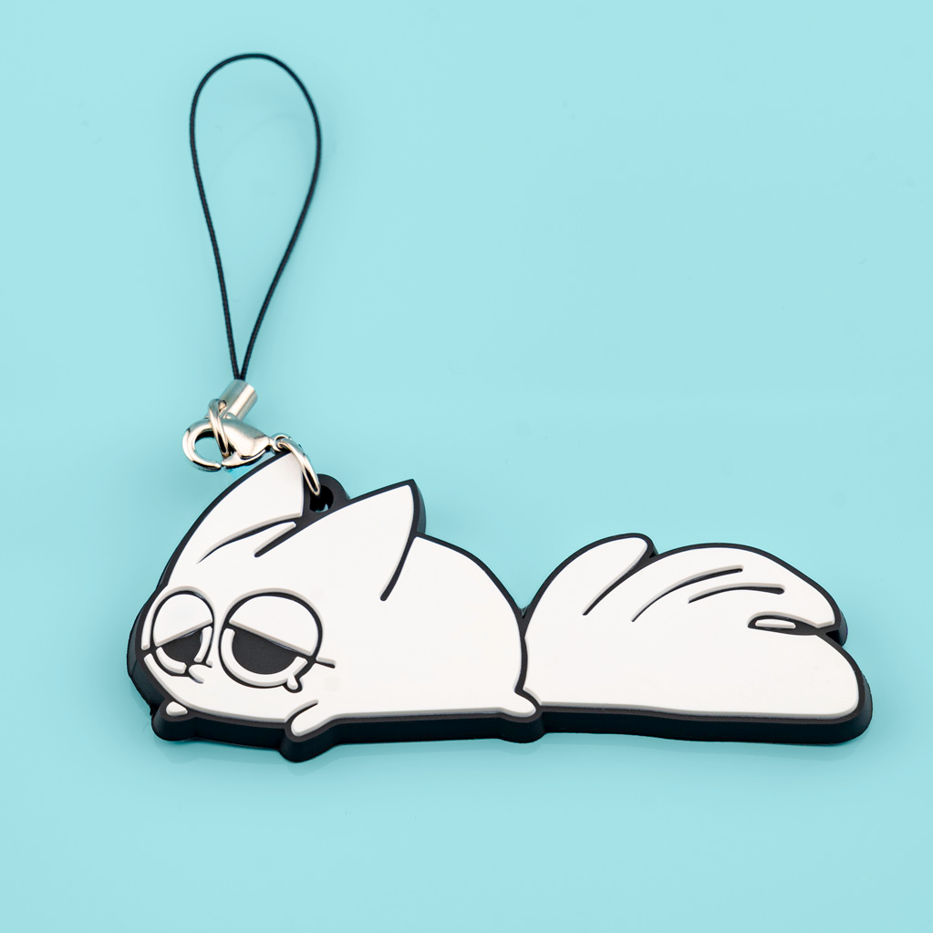 PVC keychain charm featuring an Anxiety Fox design by Made By Nao! with colorful, detailed fox illustration on a clear background.