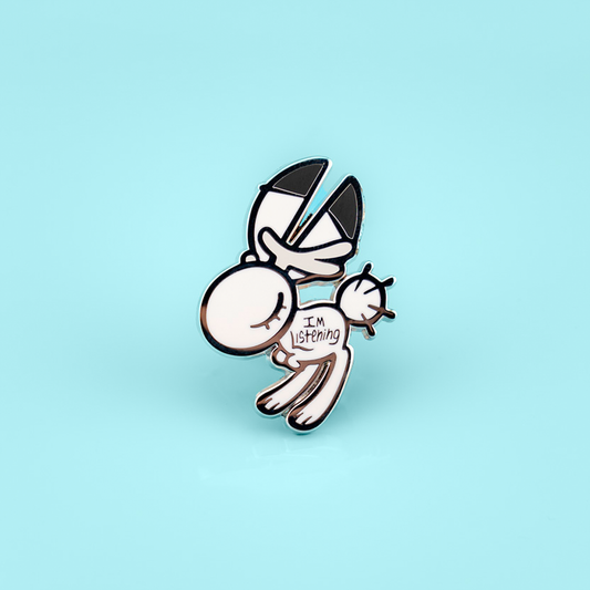 Made By Nao! support bunny enamel pin featuring a cute bunny design, perfect for accessorizing jackets or backpacks.