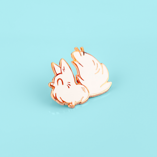 Made By Nao! enamel Patreon Vault pin featuring a cute January Parfait Anxiety Fox design on a white background.