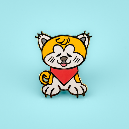 Made By Nao! enamel Patreon Vault Pin featuring a detailed Akita dog design on a colorful background.