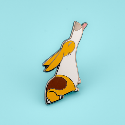 Orange and black Pembroke Welsh Corgis enamel pin by Made By Nao! featuring detailed Corgi dog design.