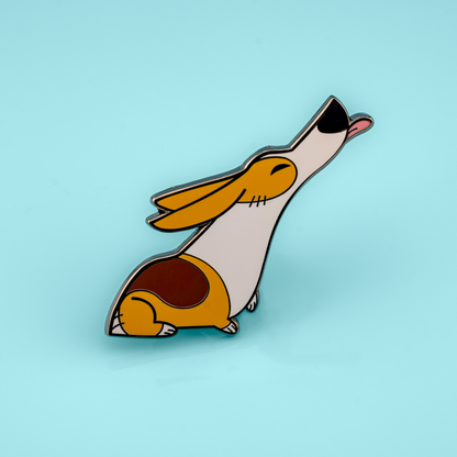 Orange and black Pembroke Welsh Corgis enamel pin by Made By Nao! featuring adorable dog designs on a metal pin backing.