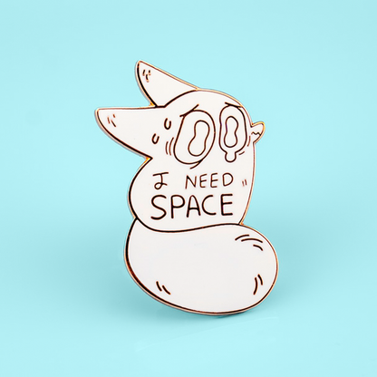 Gold enamel pin featuring a fox with space-themed design from the I Need Space collection by Made By Nao!