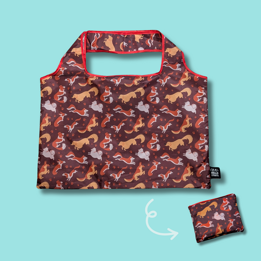 Dog pattern reusable tote bag by Made By Nao! durable, eco-friendly home goods with adorable dog print for everyday use.