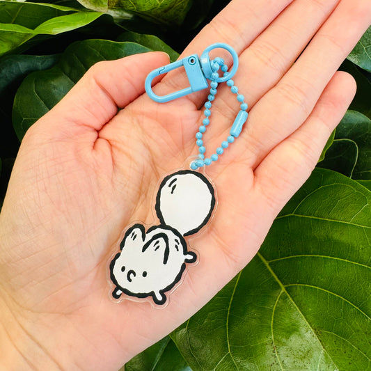 Dangling Anxiety Fox acrylic keychain by Made By Nao! featuring a cute fox design on clear acrylic.
