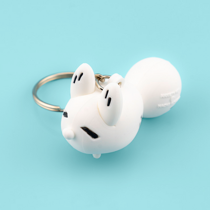 PVC figure keychain of an anxious fox by Made By Nao! features a cute, detailed anxiety fox design on a small keychain.