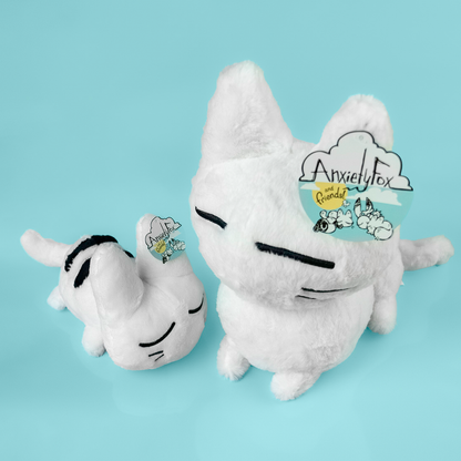 Large fluffy calming kitty plush by Made By Nao! soft, cuddly plush toy featuring a gentle, calming cat design in cozy fabric.