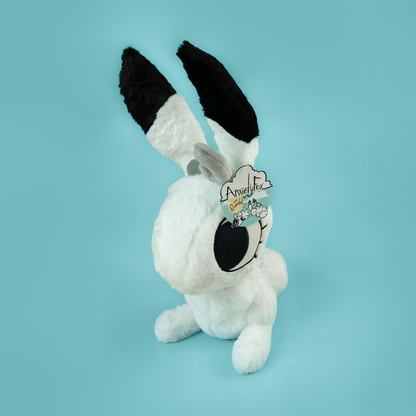 Large fluffy support bunny plush by Made By Nao! Soft, cuddly bunny plush with detailed features, perfect for comfort and decoration.