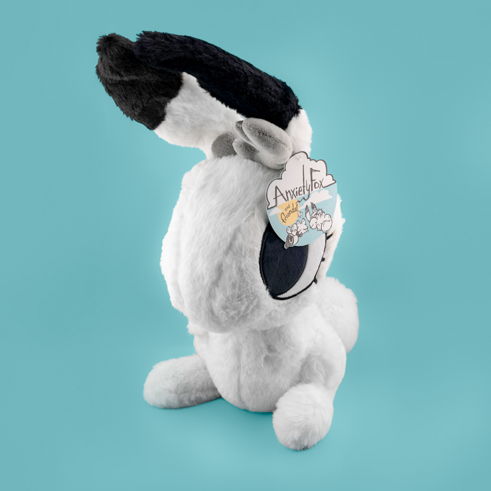 Large fluffy support bunny plush by Made By Nao!, soft and cuddly with a fluffy white fur and cute bunny features.