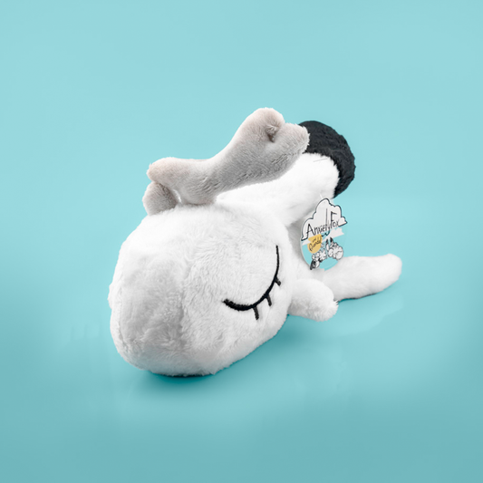 Small fluffy support bunny plush by Made By Nao! with soft fur, round body, and adorable floppy ears.