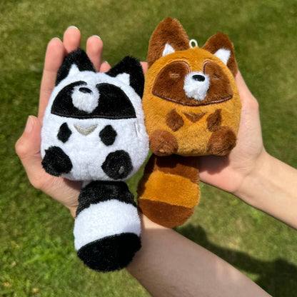 Tanuki plush toy from Made By Nao! Pocket Friends collection, featuring soft fabric in tan, white, and black colors.