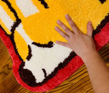 Made By Nao! Bug the Corgi tufted area rug featuring a cute corgi design on soft, plush fabric for cozy home decor.