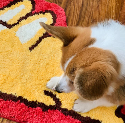 Tufted area rug featuring Bug the Corgi design by Made By Nao! Soft, colorful rug with a playful Corgi illustration.