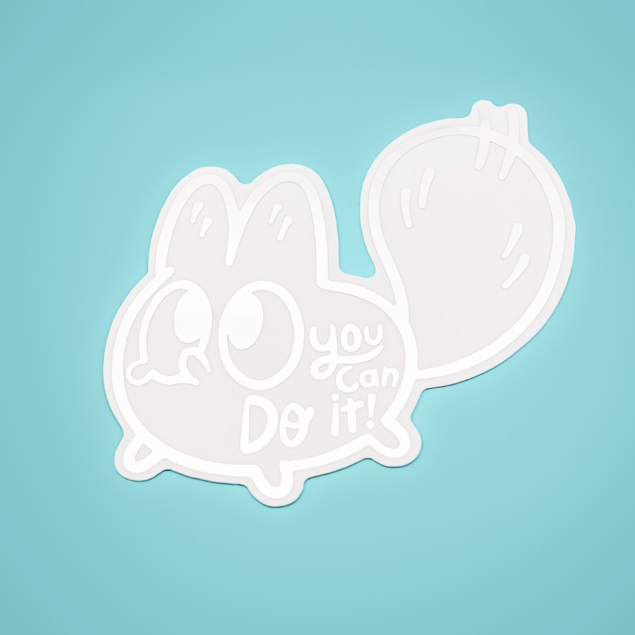 Silver foil vinyl sticker featuring Anxiety Fox & Friends design by Made By Nao!, perfect for decorating laptops and notebooks.
