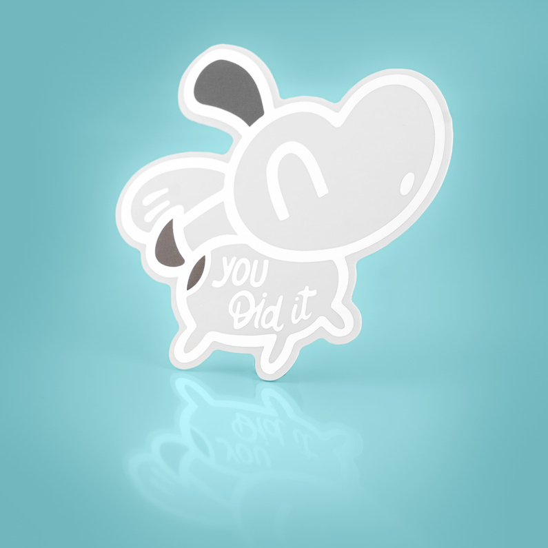 Silver foil Anxiety Fox & Friends vinyl stickers by Made By Nao! featuring cute fox designs with uplifting messages.