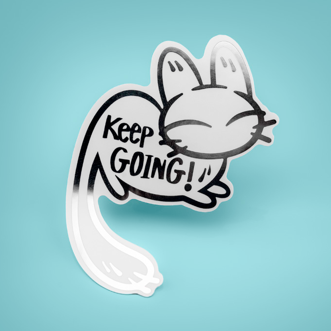 Silver foil Anxiety Fox & Friends vinyl stickers by Made By Nao! featuring cute fox designs with uplifting messages.
