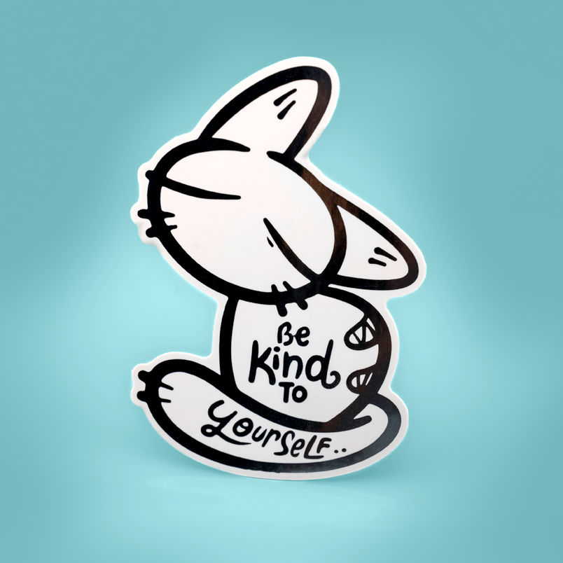 Silver foil Anxiety Fox & Friends vinyl stickers by Made By Nao! featuring cheerful fox designs for mental health support.