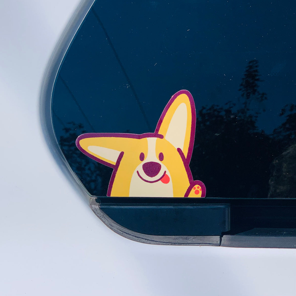 Cute Bug the Corgi peeker sticker by Made By Nao! featuring a playful corgi peeking over the edge, perfect for decorating.