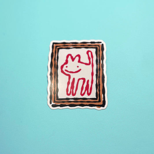 Vinyl sticker of a happy painting anxiety fox by Made By Nao! featuring a cheerful fox design on a white background.