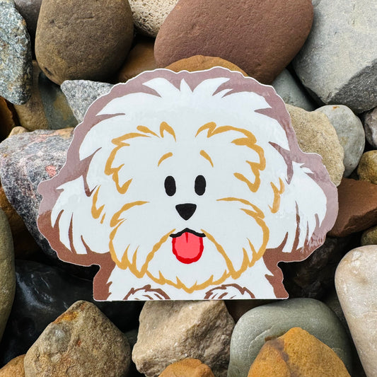 Weatherproof vinyl sticker featuring a Shih Tzu Bichon design from Made By Nao! for outdoor and indoor use.
