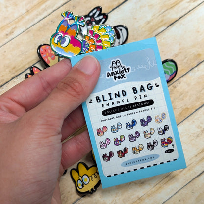 Anxiety Fox Series 1 enamel pin by Naomi Romero Art featuring a cute fox design on a white background.